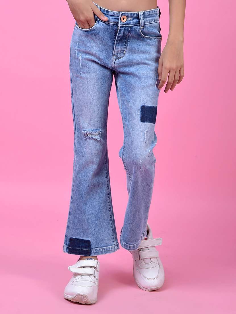 girls solid mid rise bootcut jeans