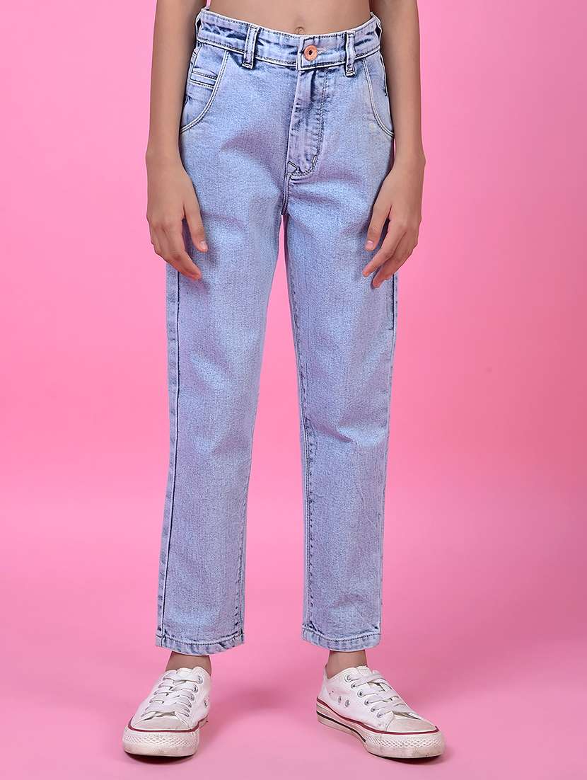 girls solid mid rise straight fit jean