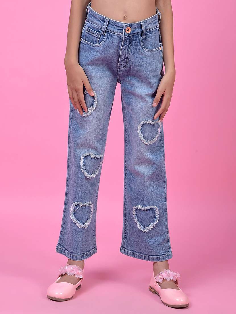 girls solid mid rise straight fit jean