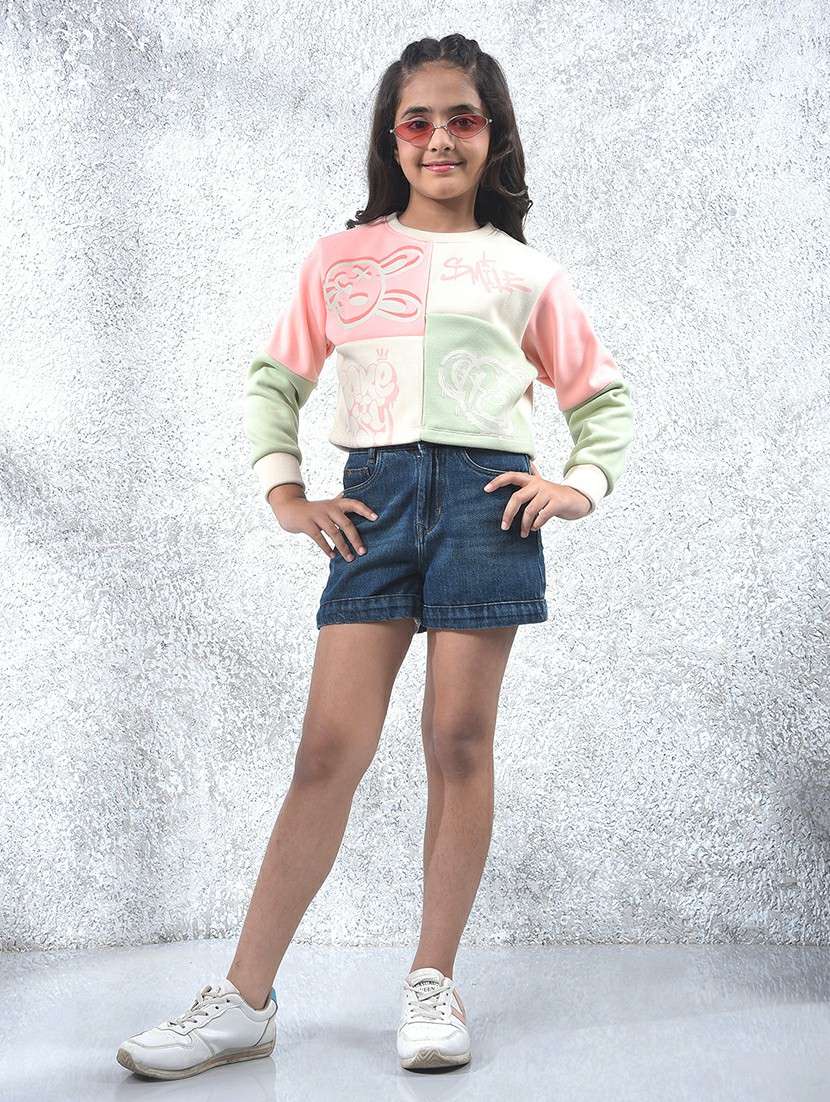 girls solid mid rise denim shorts - 21985405 -  Standard Image - 5