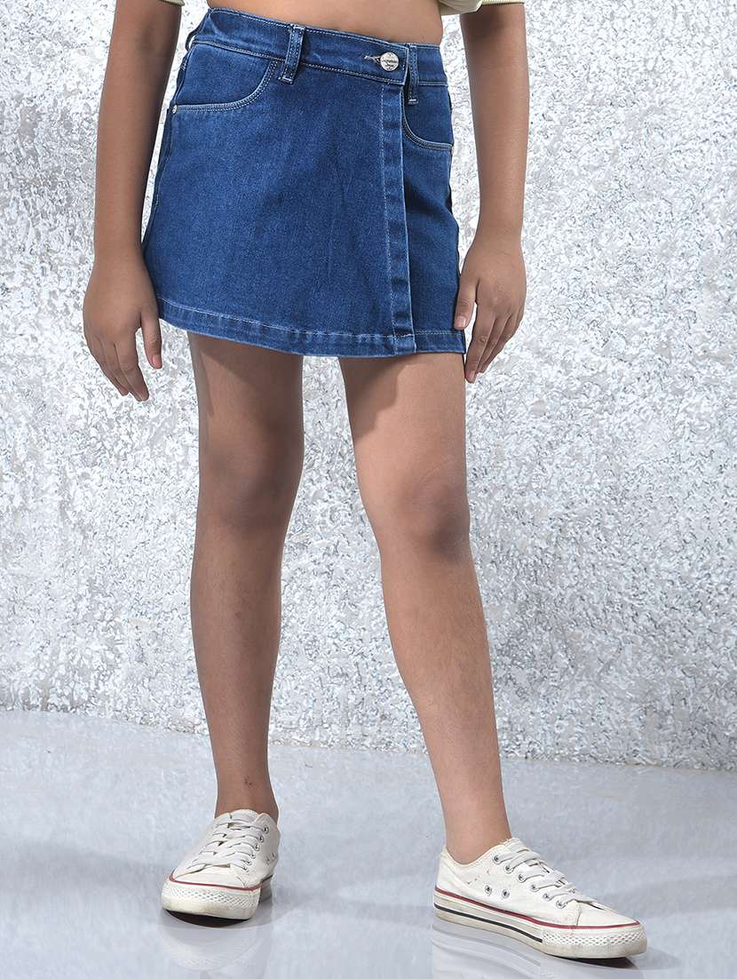 girls solid mid rise denim skorts