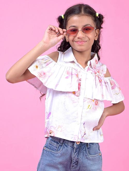 girls floral printed collared shirt style top - 21985411 -  Standard Image - 0