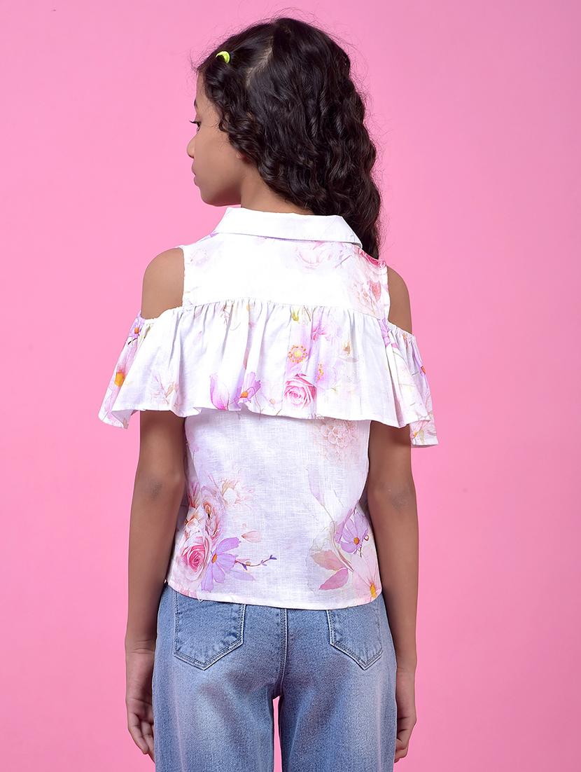 girls floral printed collared shirt style top - 21985411 - Standard Image - 3