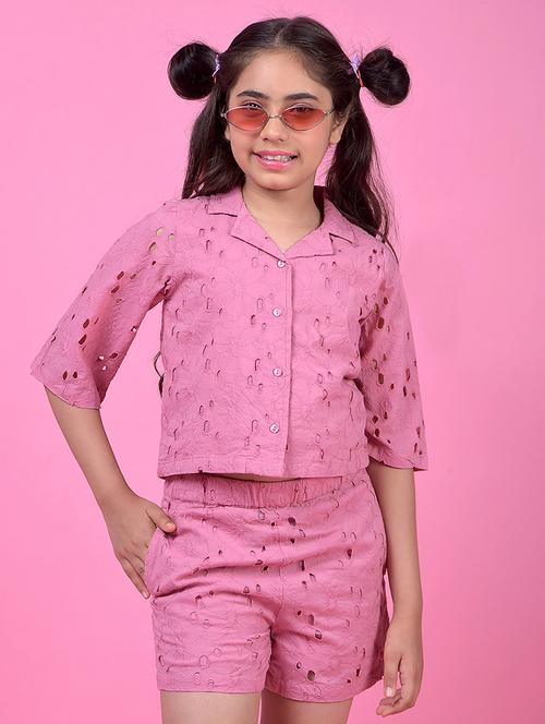 girls pink self designed lapel collar shirt  - 21985415 -  Standard Image - 0