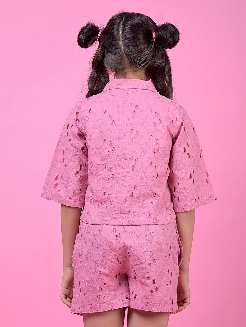 girls pink self designed lapel collar shirt - 21985415 - Standard Image - 3