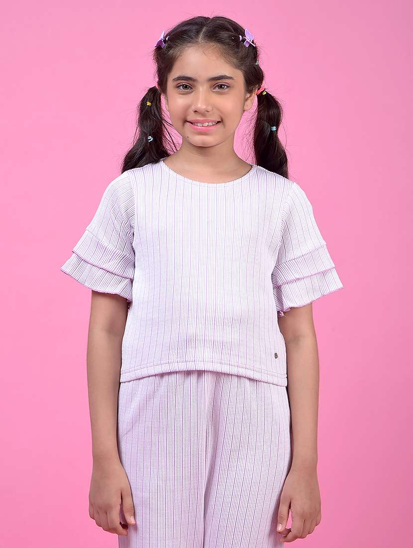 girls lavender solid short sleeve top