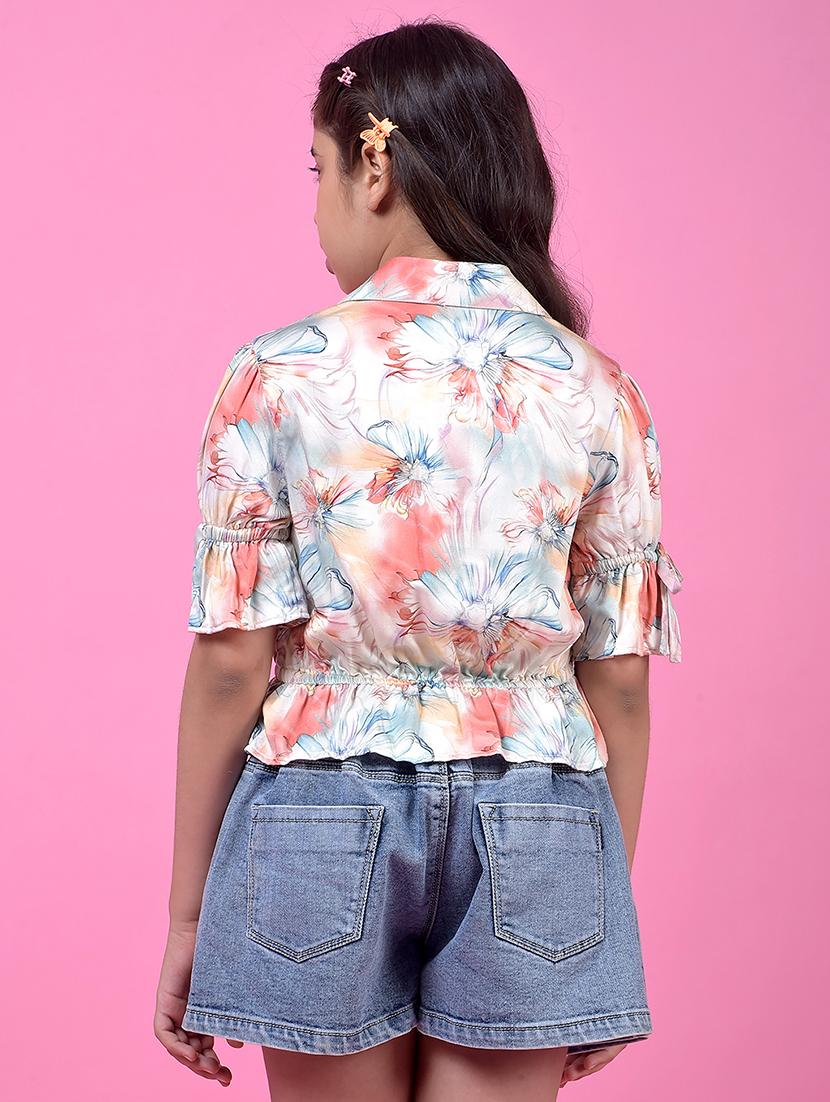 girls floral print collared puff sleeve shirts - 21985420 - Standard Image - 3
