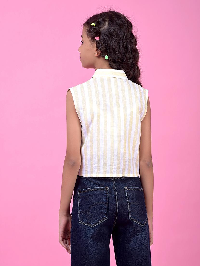 girls striped collared sleeveless crop shirt - 21985422 - Standard Image - 3