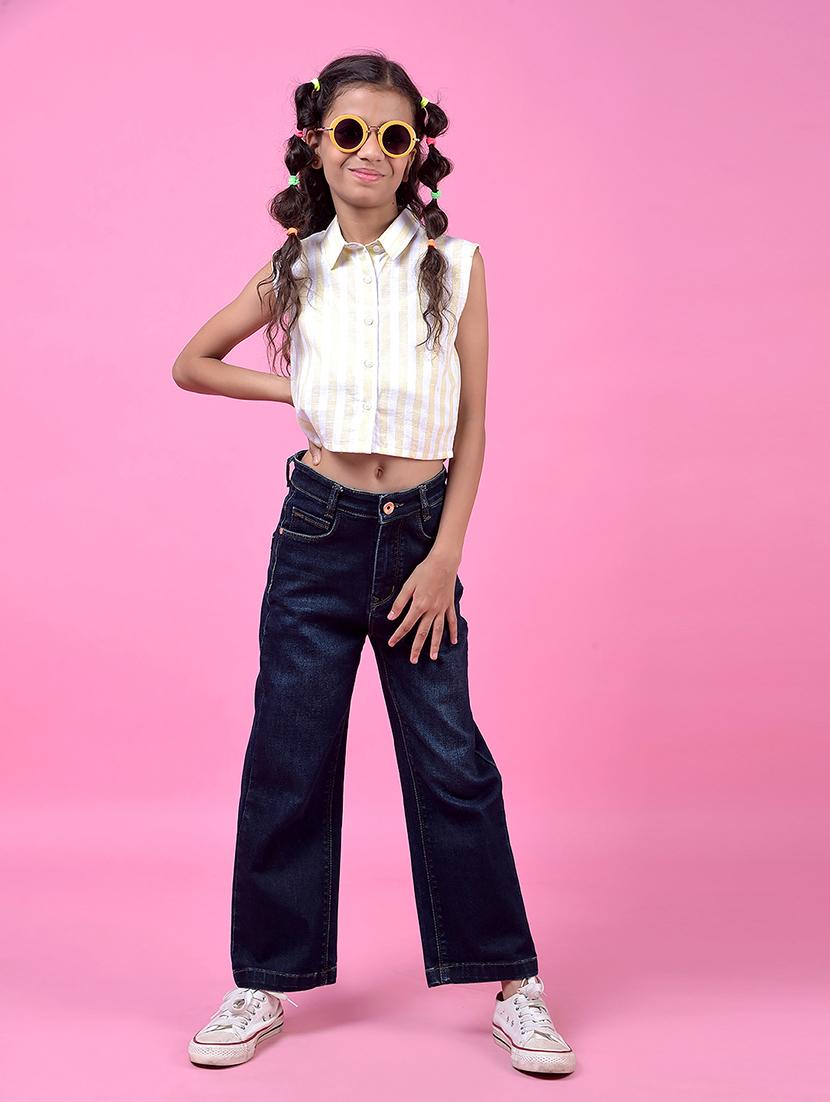girls striped collared sleeveless crop shirt - 21985422 - Standard Image - 5