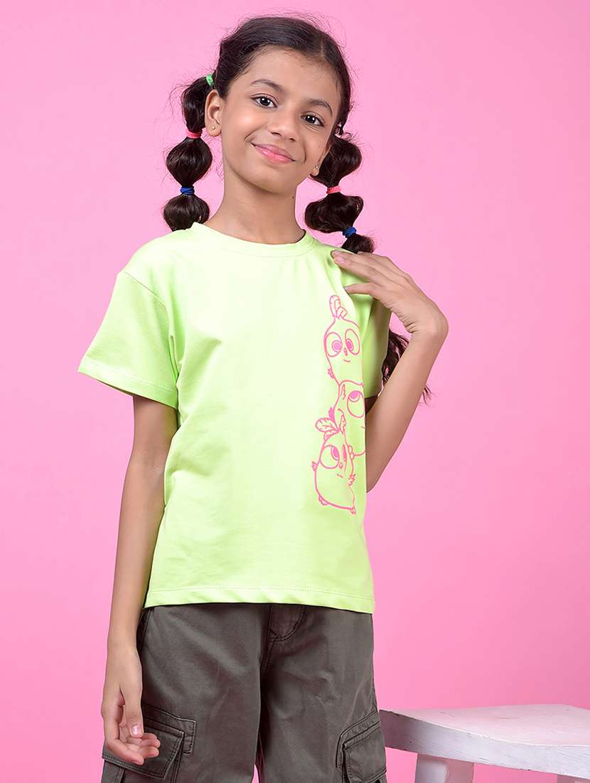 green cotton blend front print tee