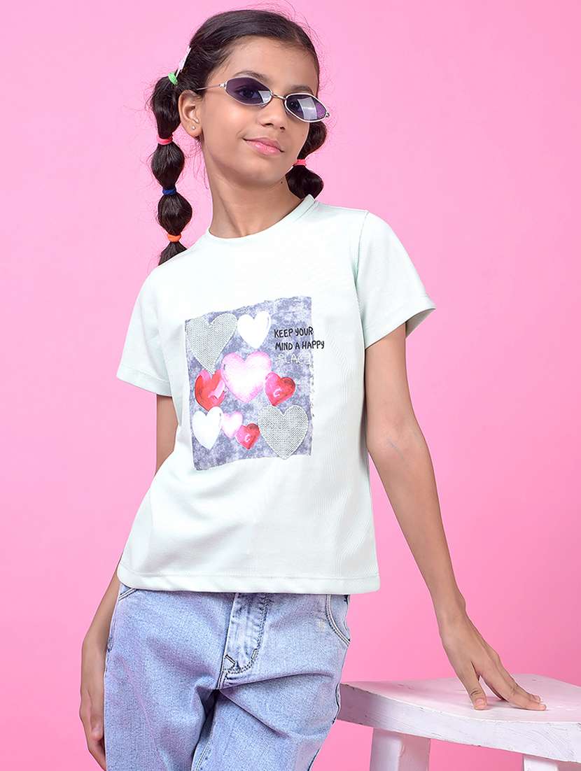 green polyester front print tee