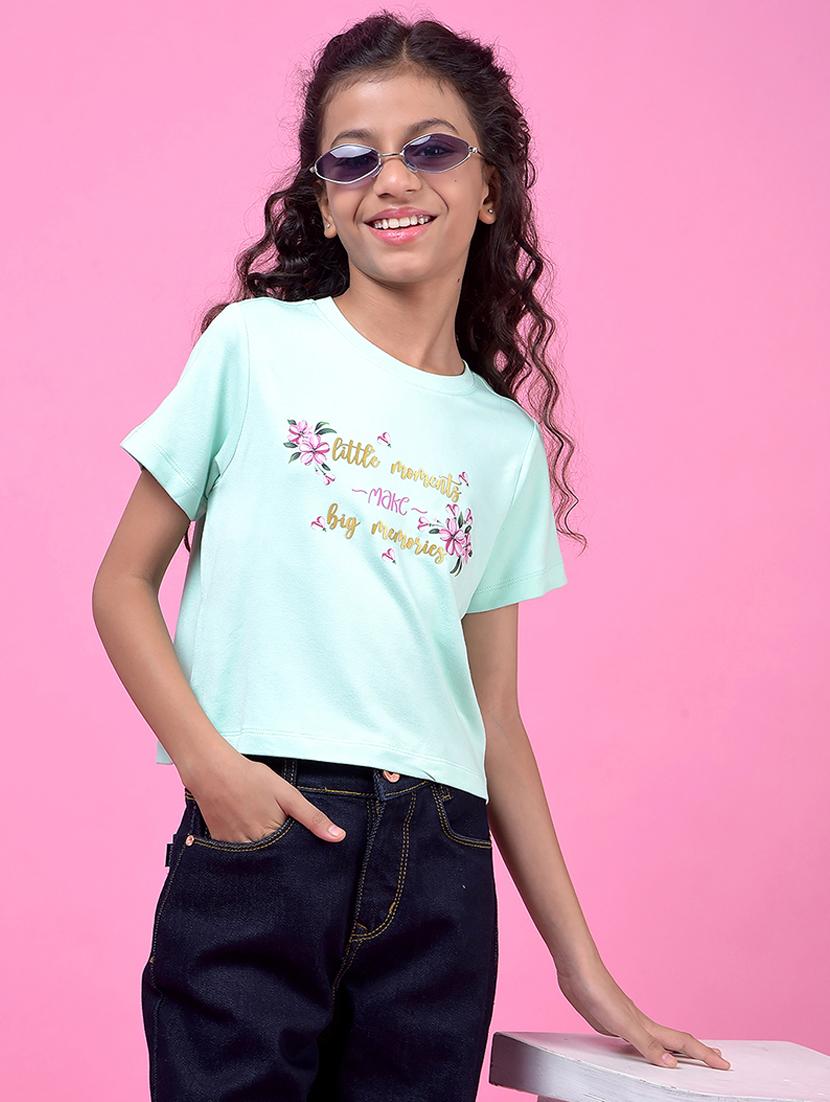 girls printed short sleeve crop tee