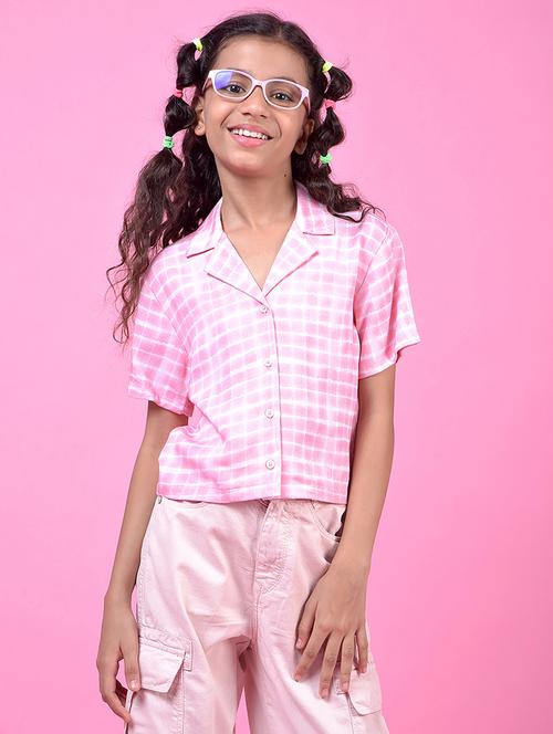 girls pink checkered lapel collar shirt - 21985443 -  Standard Image - 0