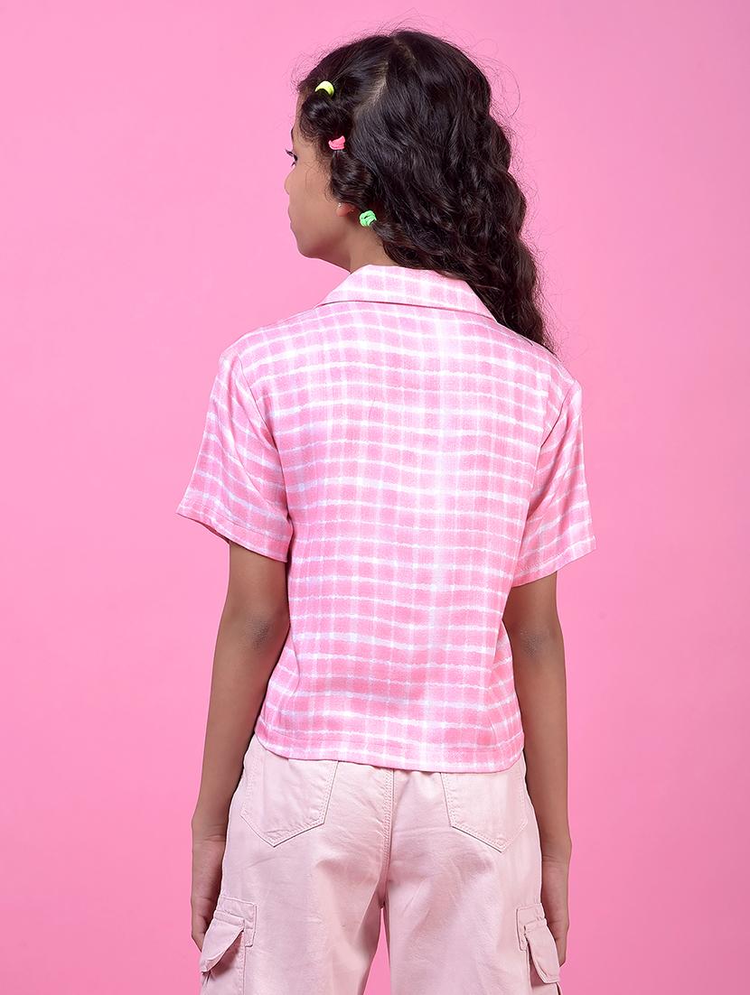 girls pink checkered lapel collar shirt - 21985443 - Standard Image - 3