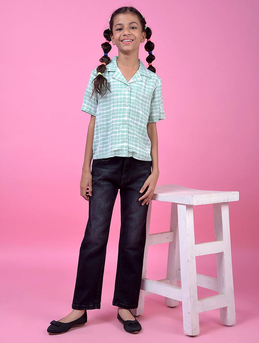 girls checkered lapel collar shirt - 21985444 - Standard Image - 5