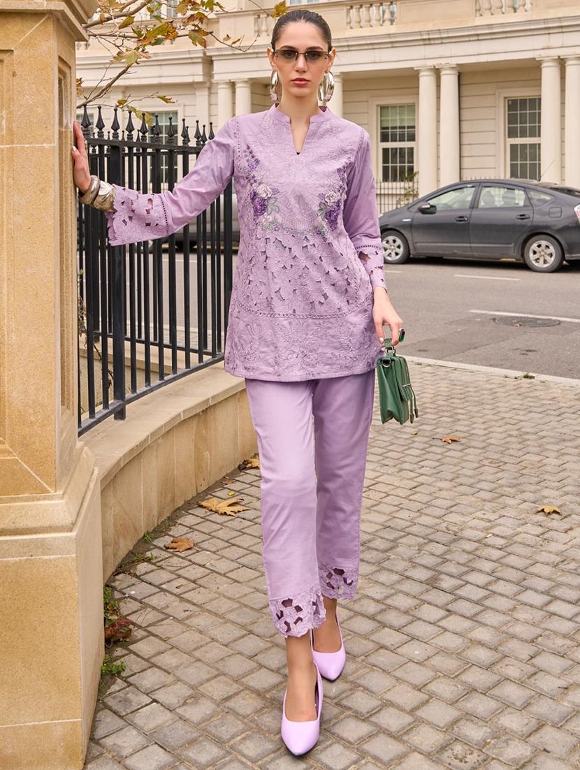 women solid with work long sleeve ethnic co-ord set - 21985453 - Zoom Image - 0