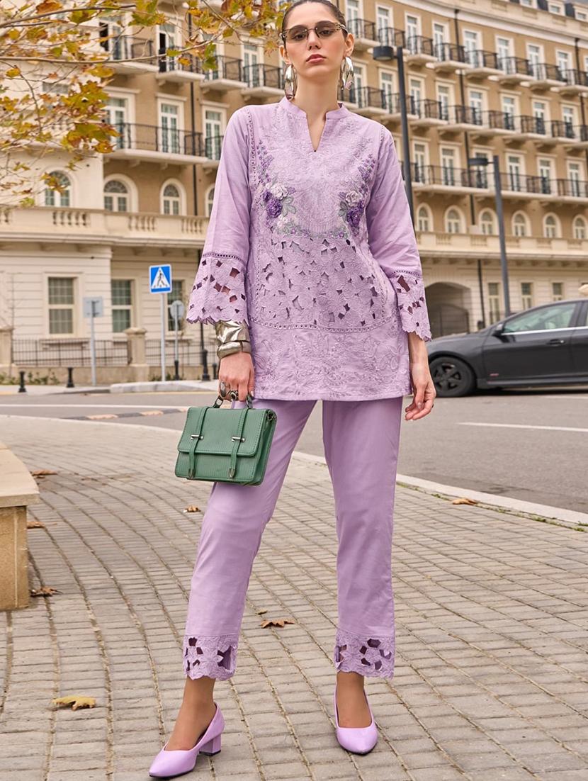 women solid with work long sleeve ethnic co-ord set - 21985453 - Standard Image - 3