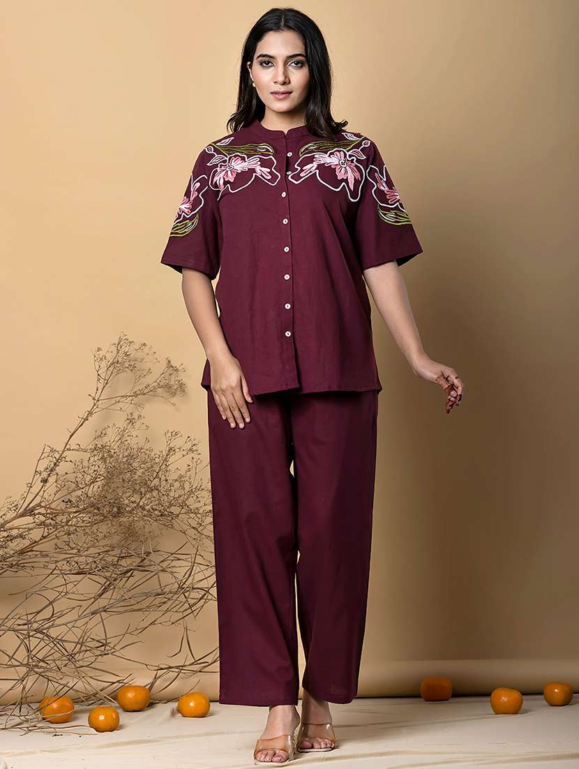 women solid with work short sleeve ethnic co-ord set