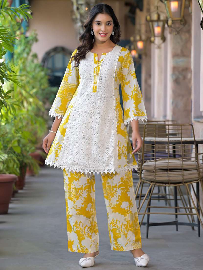 women floral three quarter sleeve ethnic co-ord set - 21985480 - Standard Image - 3