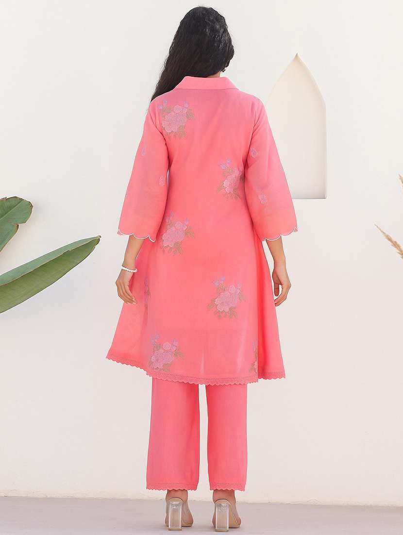 women floral three quarter sleeve kurta pant set - 21985487 -  Standard Image - 3