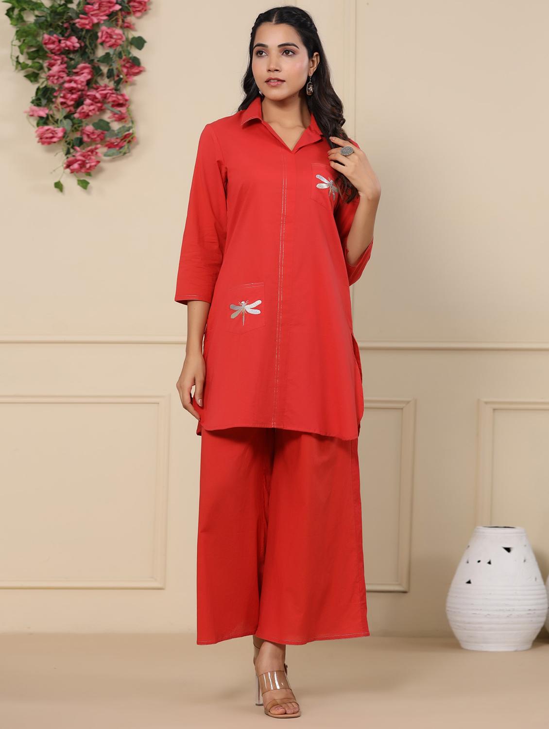 women solid with work three quarter sleeve ethnic co-ord set - 21985505 - Zoom Image - 0