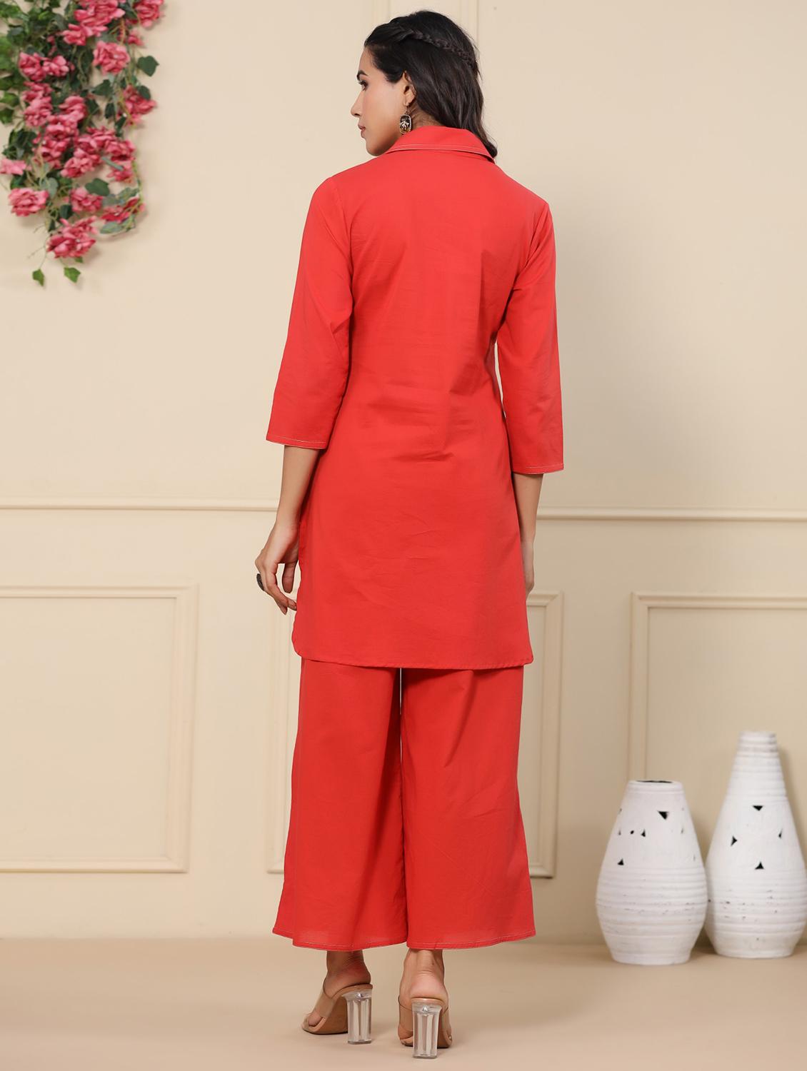 women solid with work three quarter sleeve ethnic co-ord set - 21985505 - Standard Image - 3