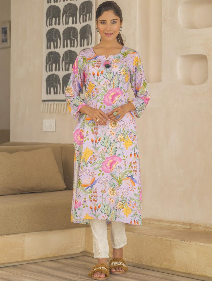 women floral three quarter sleeve kurta pant set - 21985518 - Zoom Image - 0