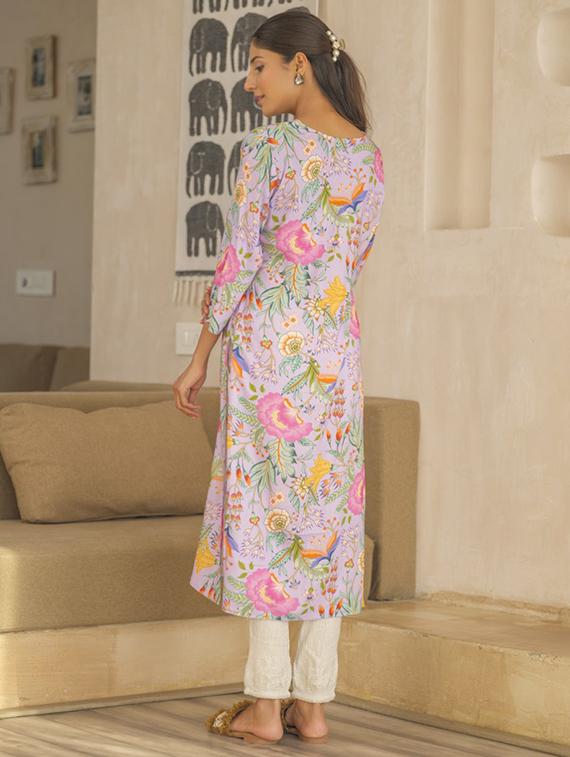 women floral three quarter sleeve kurta pant set - 21985518 - Standard Image - 3