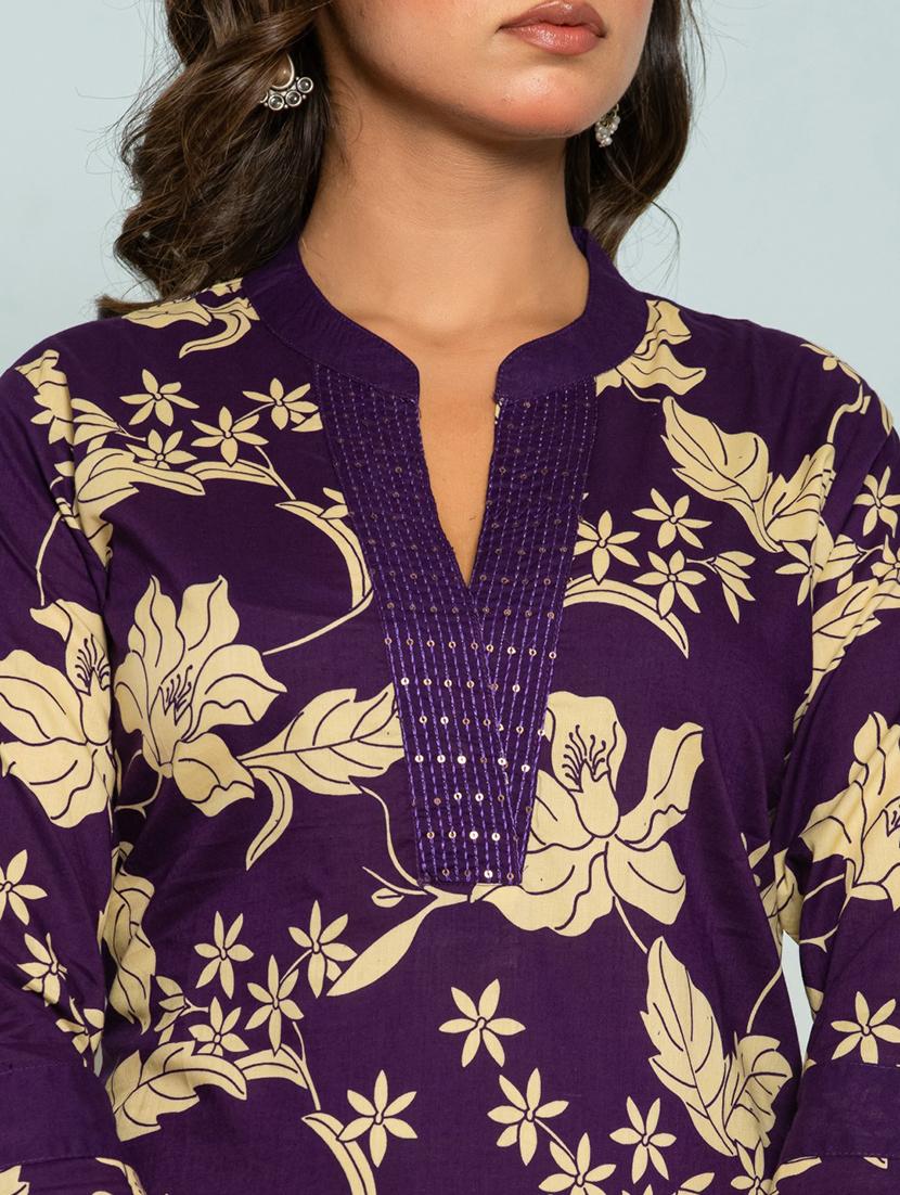 women floral three quarter sleeve kurta pant set - 21985525 - Standard Image - 3