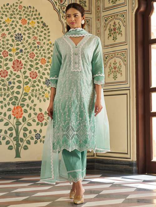 women ombre three quarter sleeve kurta pant with dupatta set - 21985532 -  Standard Image - 0