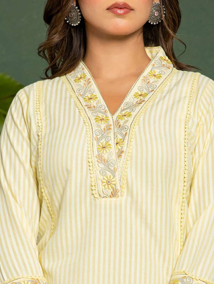 women striped three quarter sleeve ethnic co-ord set - 21985548 - Standard Image - 3