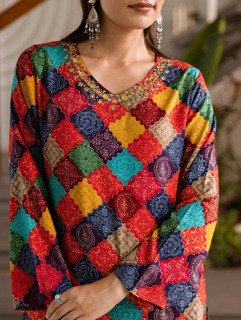 women printed long sleeve kurta palazzo set - 21985566 - Standard Image - 3