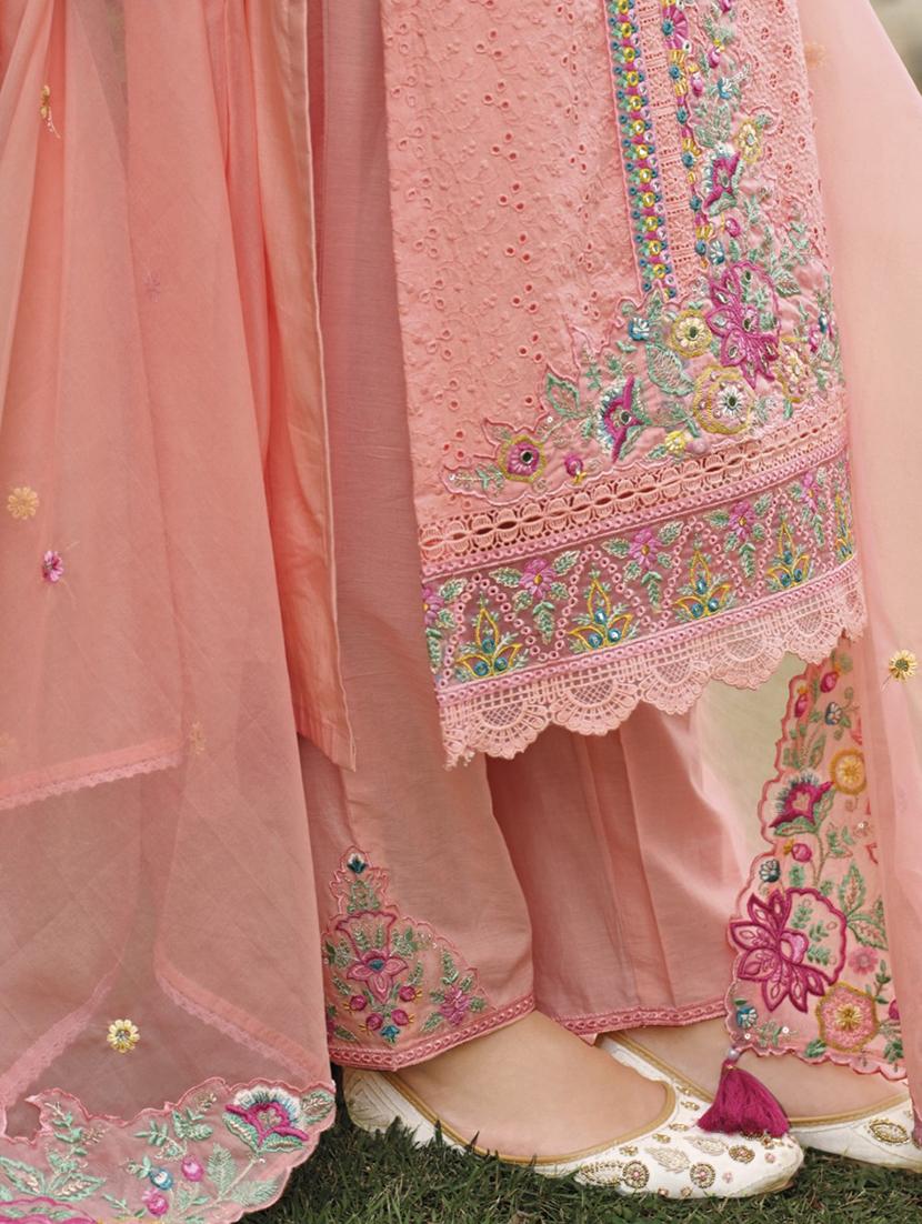 women solid with work long sleeve kurta pant with dupatta set - 21985573 - Standard Image - 3