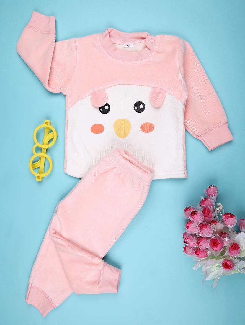 girls printed long sleeve winterwear full length set