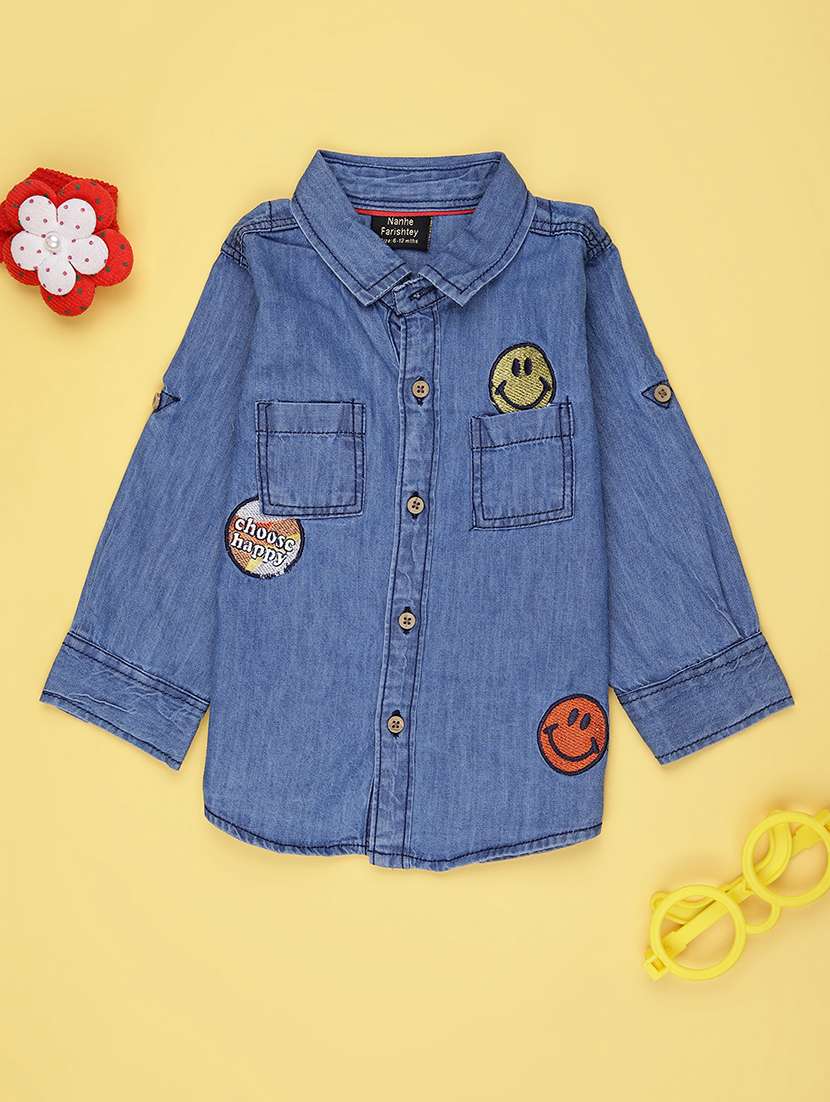 boys solid collared long sleeve denim shirt - 21985672 - Zoom Image - 0