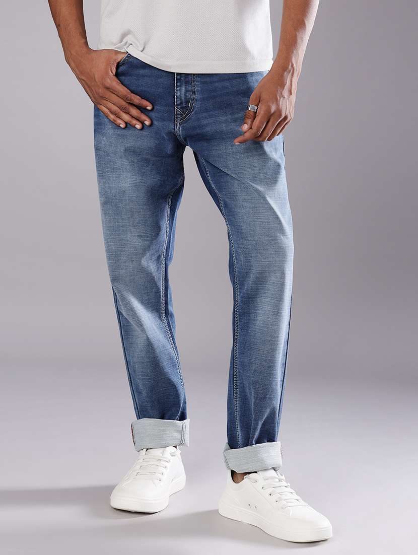 men solid mid rise straight fit jean
