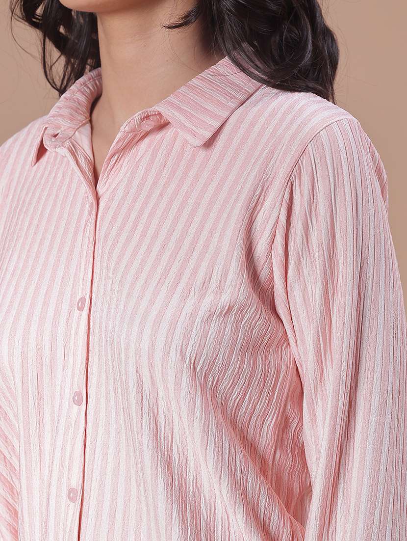 women striped collared long sleeve regular fit shirt - 21985717 -  Standard Image - 5