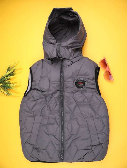 boys solid sleeveless hooded quilted jacket - 21985733 -  Standard Image - 0