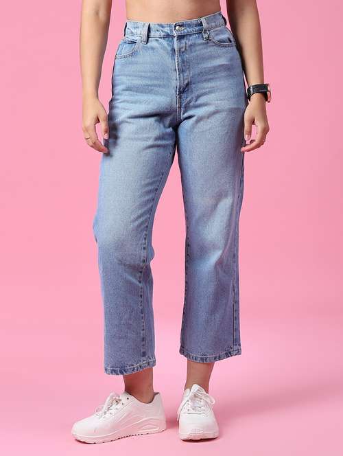 women washed mid rise straight fit jeans - 21985751 -  Standard Image - 0