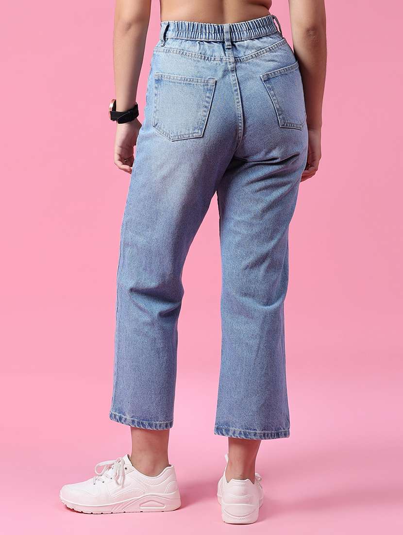 women washed mid rise straight fit jeans - 21985751 - Standard Image - 3