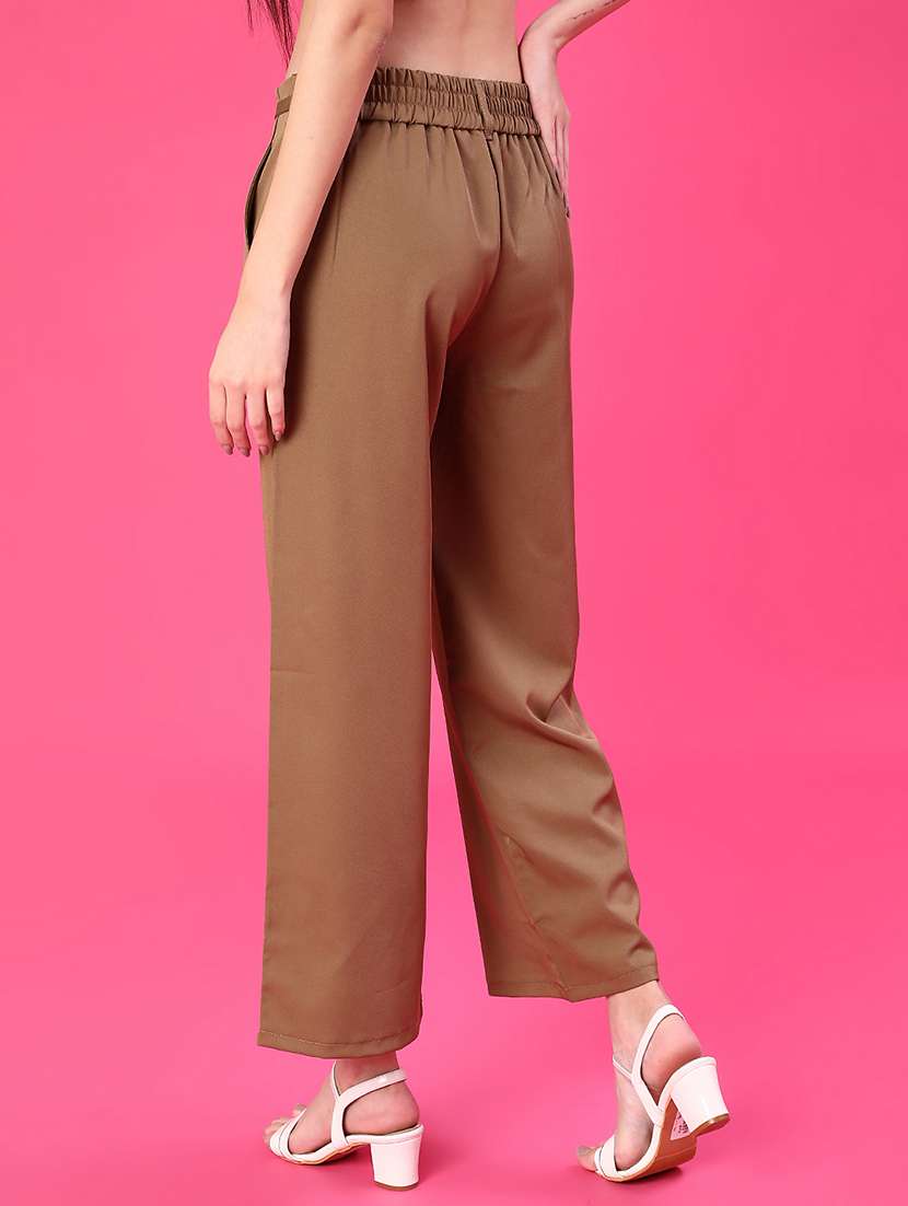 women brown cotton straight trouser - 21985778 -  Standard Image - 3