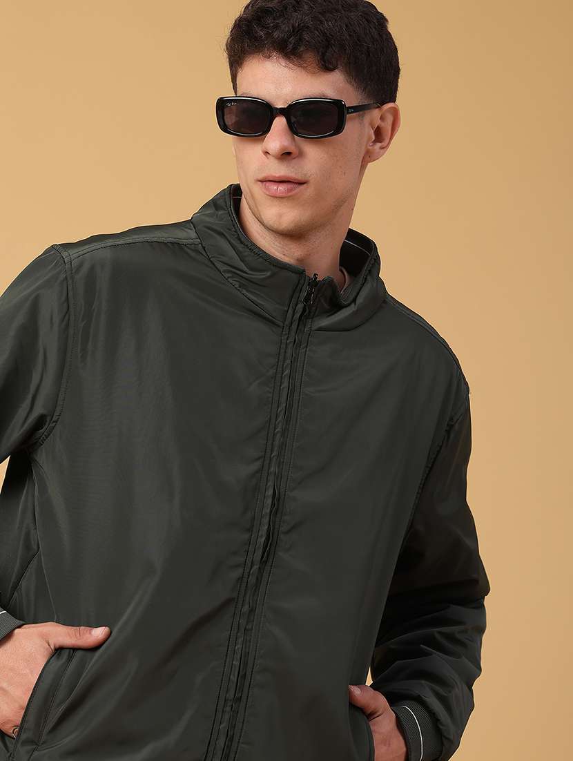 men solid long sleeve bomber jacket