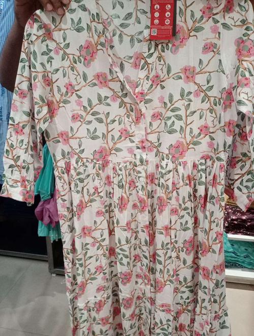 off white rayon ethnic dress - 21985812 - Standard Image - 0
