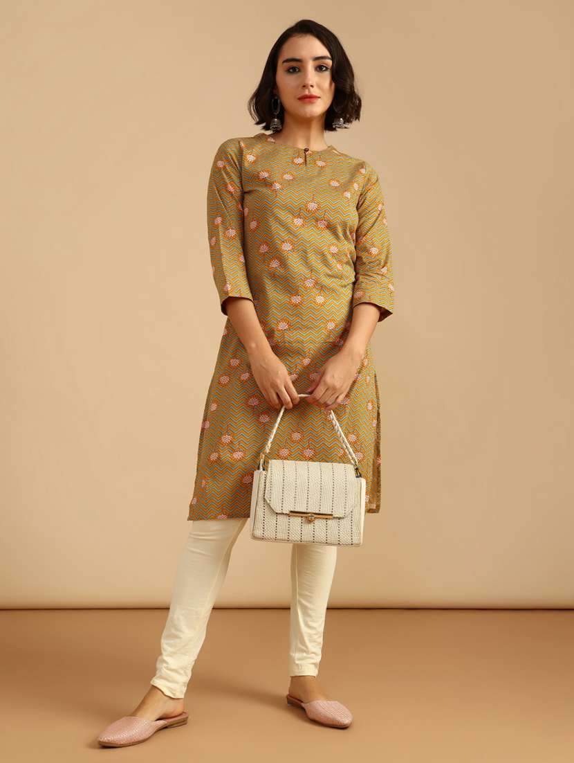 women three quarter sleeve straight kurta - 21985824 -  Standard Image - 3