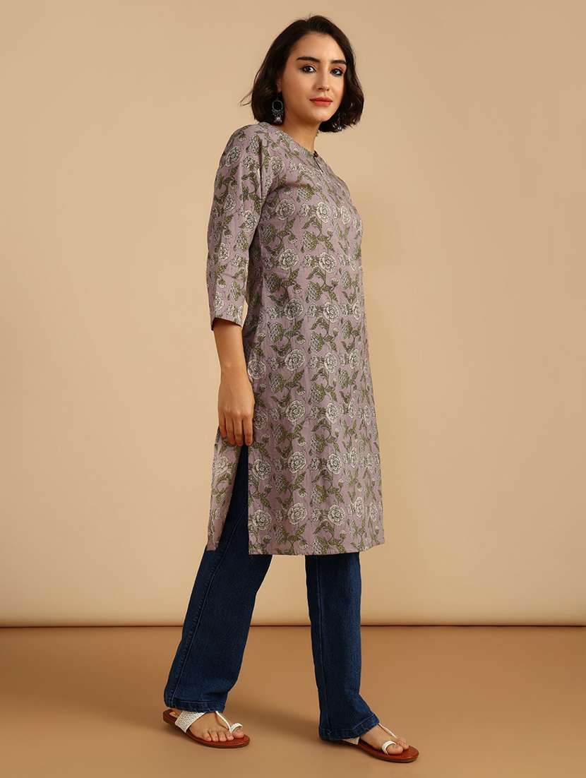 women three quarter sleeve straight kurta - 21985826 -  Standard Image - 3