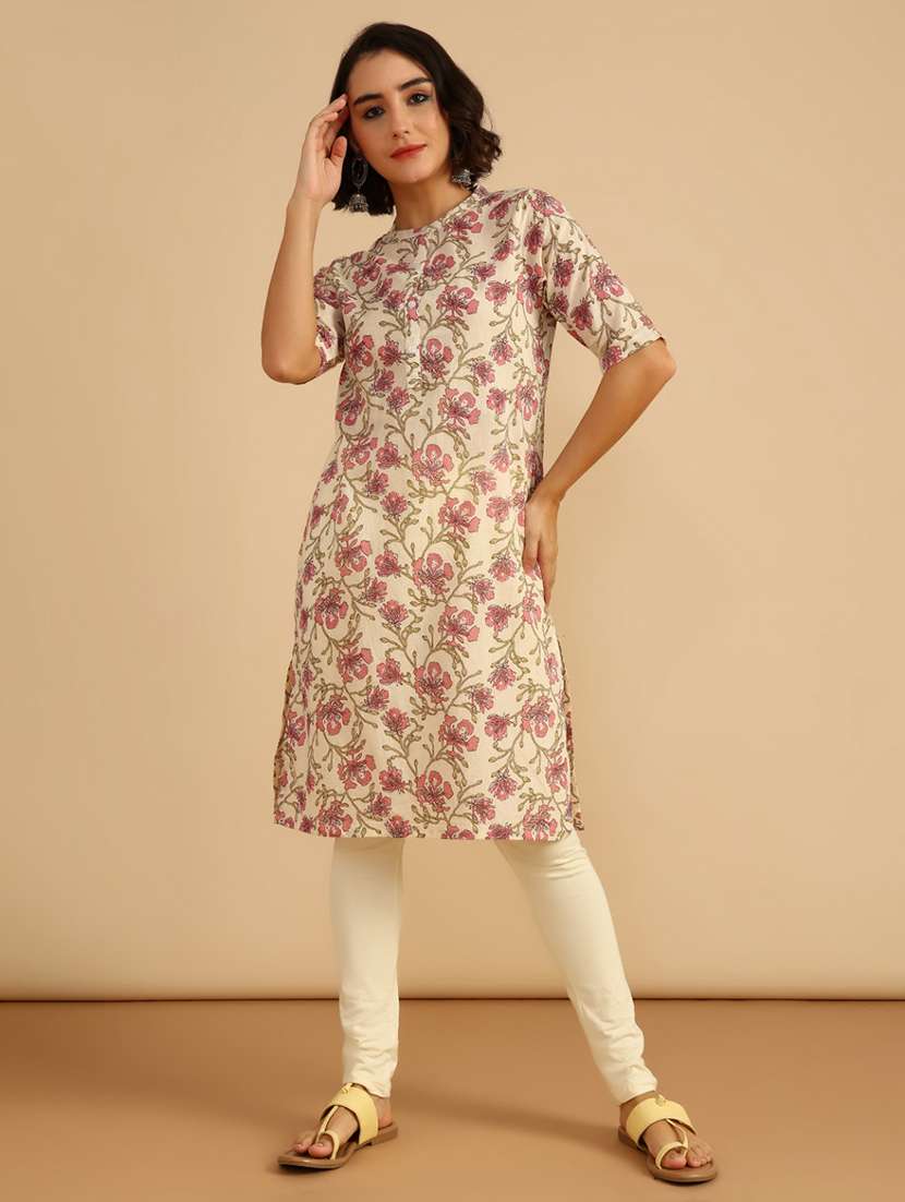 women three quarter sleeve straight kurta - 21985835 -  Standard Image - 3