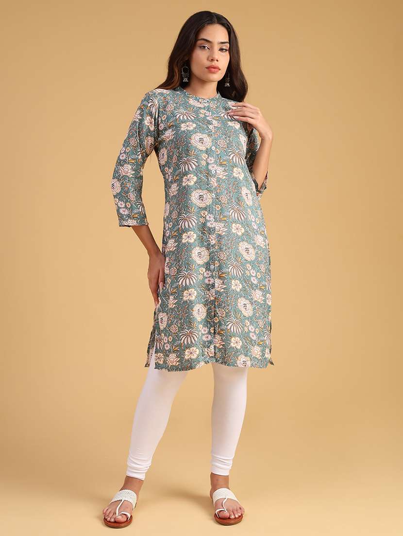 women printed three quarter sleeve straight kurta - 21985838 -  Standard Image - 3