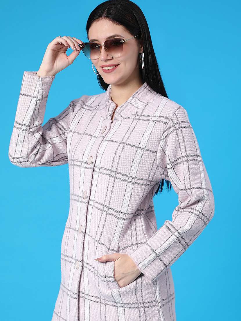 women checkered long sleeve cardigan