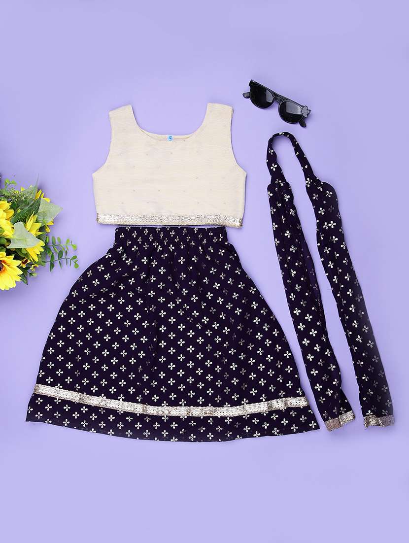 girls foil print lehenga choli with dupatta set