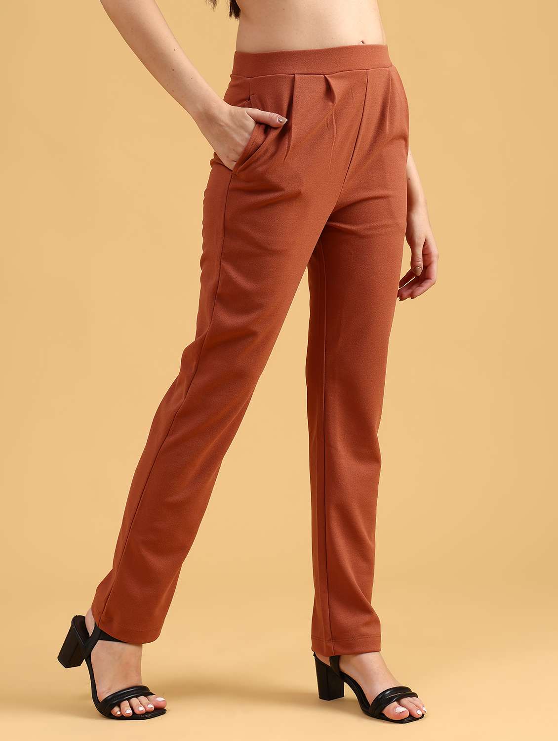 women solid mid rise straight trouser - 21985929 -  Standard Image - 3